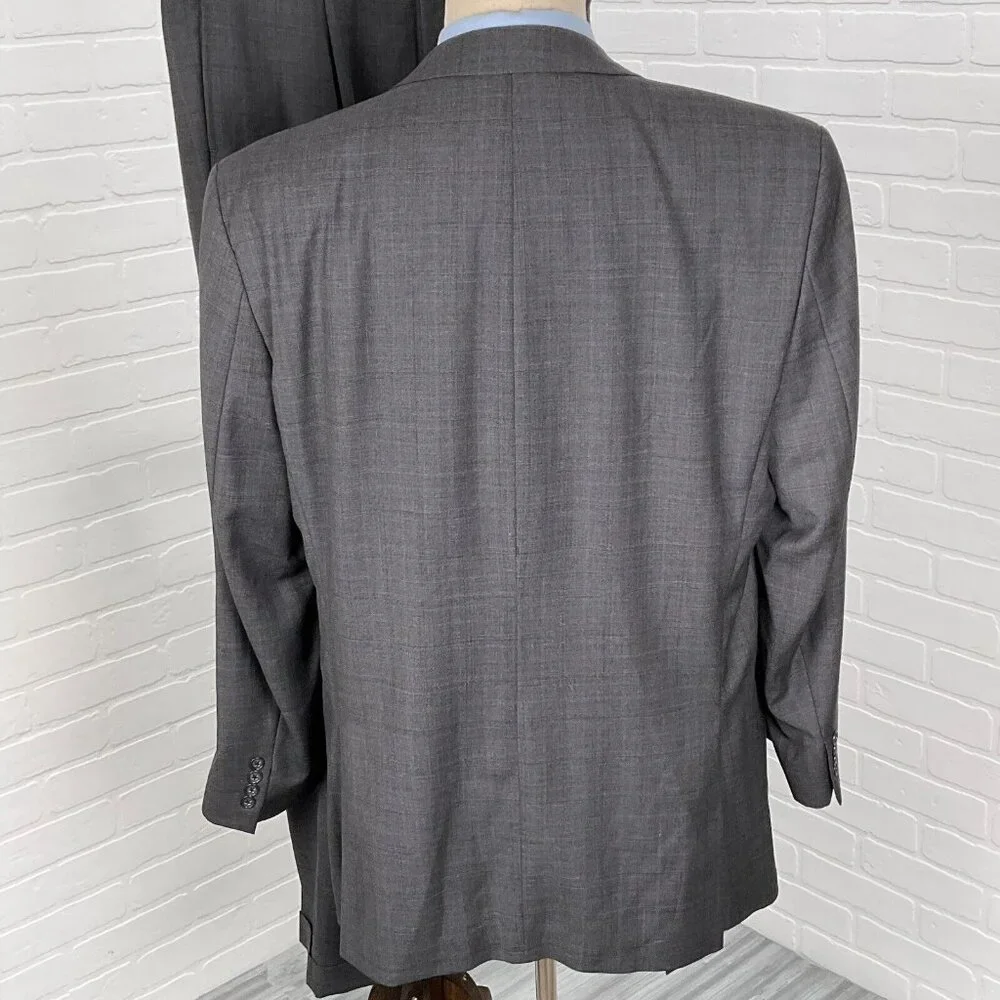 Calvin Klein‎ Suit Men 44 38Wx32L Gray Blue Plaid Wool Union Canada